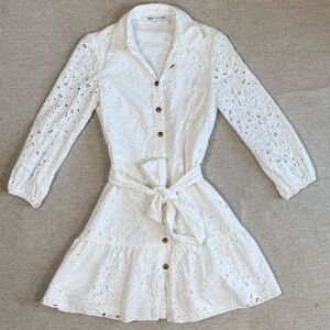 Zara White Eyelet Midi Shirt Dress Size  XS